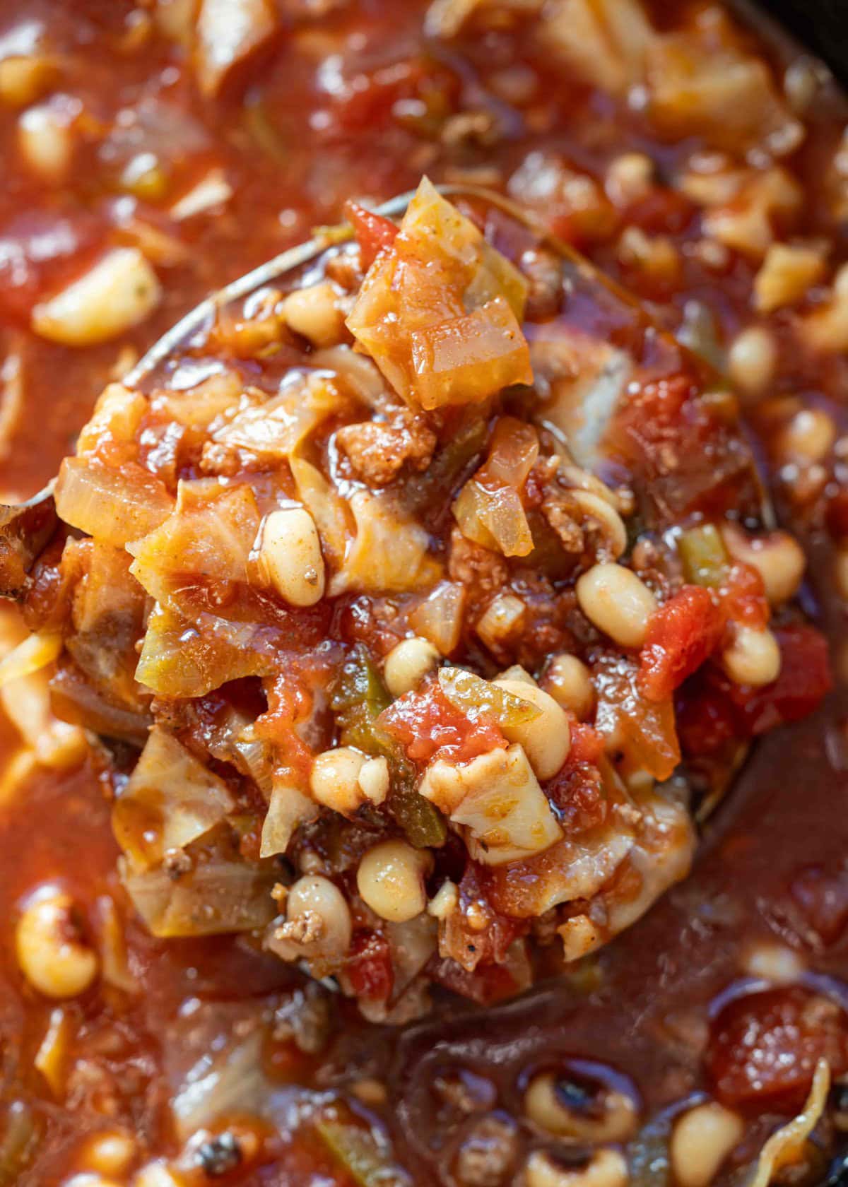 an overhead shot of Cabbage and Black Eyed Pea Soup