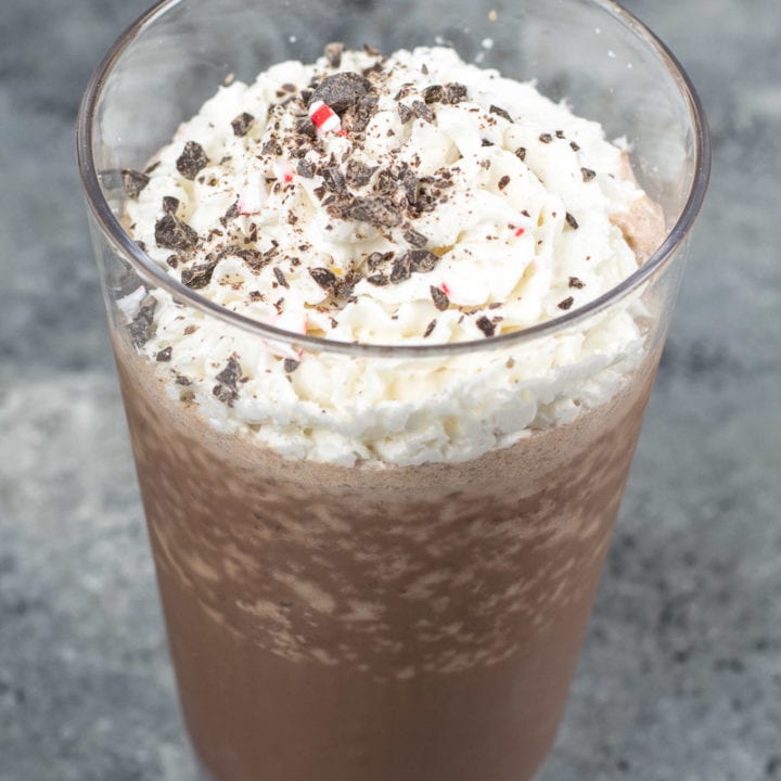 This low carb Peppermint Frappuccino is loaded with rich chocolate flavor, and a peppermint kick! Enjoy a coffeehouse favorite for under 4 net carbs!