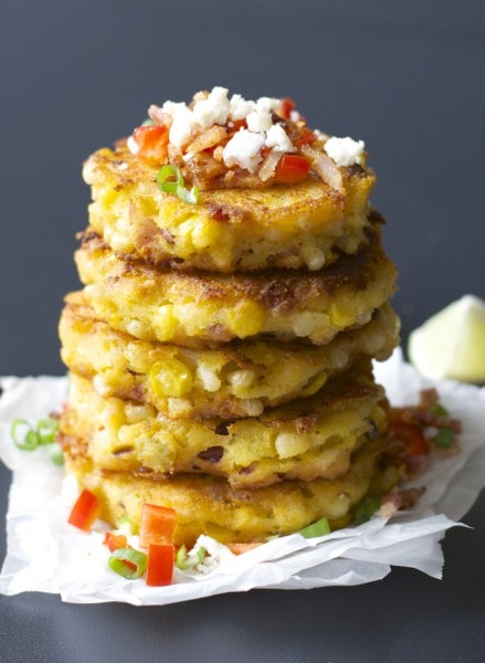 Green Chili Corn Fritters with Bacon, these are so addictive! #glutenfree www.maebells.com