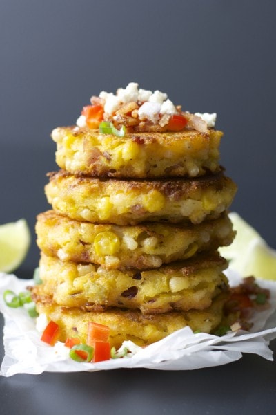 Green Chili Corn Fritters with Bacon, these are so addictive! #glutenfree www.maebells.com