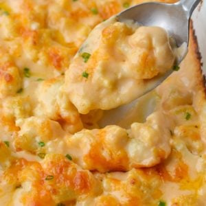 This ultra rich Cheesy Cauliflower Casserole is the perfect low carb, keto-friendly side dish!
