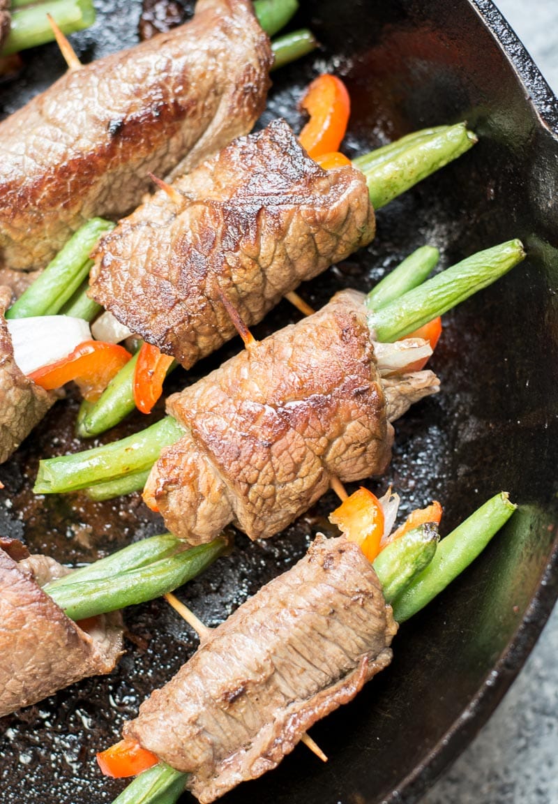 These easy Keto Steak Rolls are loaded with flavor. Flank steak is wrapped around green beans, peppers and onion, just 4 net carbs per serving!