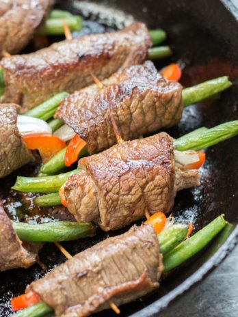 These easy Keto Steak Rolls are loaded with flavor. Flank steak is wrapped around green beans, peppers and onion, just 4 net carbs per serving!