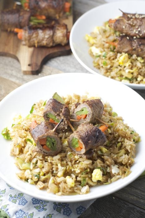 Thinly sliced Brussels Sprouts are paired with fried rice for the perfect healthy dinner! Super simple and ready in just 15 minutes!