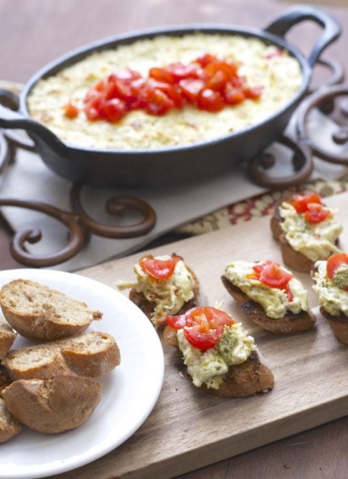 Cheesy Chicken Pesto Dip, this super easy cheesy dip will be a hit at your next party!