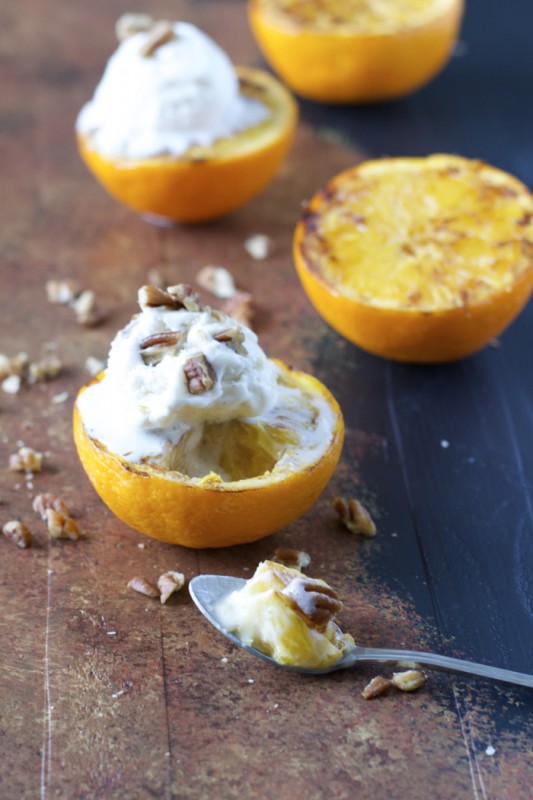 Ginger Grilled Oranges with Butter Pecan Ice Cream! Just two minutes to prepare and SO good!