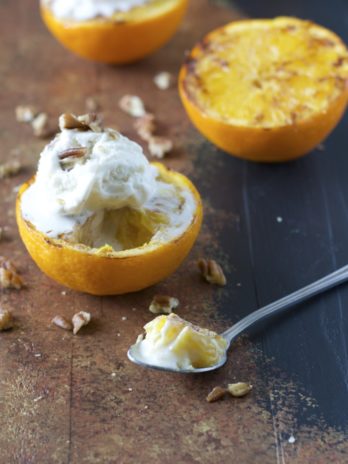 Ginger Grilled Oranges with Butter Pecan Ice Cream! Just two minutes to prepare and SO good!