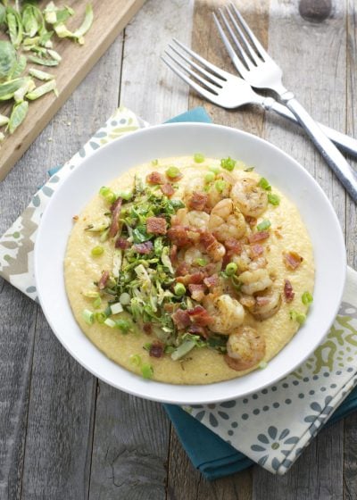 Gouda Grits with Shrimp and Crispy Sprouts, seriously the best grits ever!