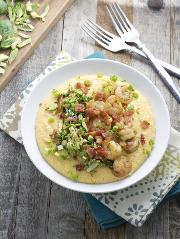 Gouda Grits with Shrimp and Crispy Sprouts, seriously the best grits ever! 