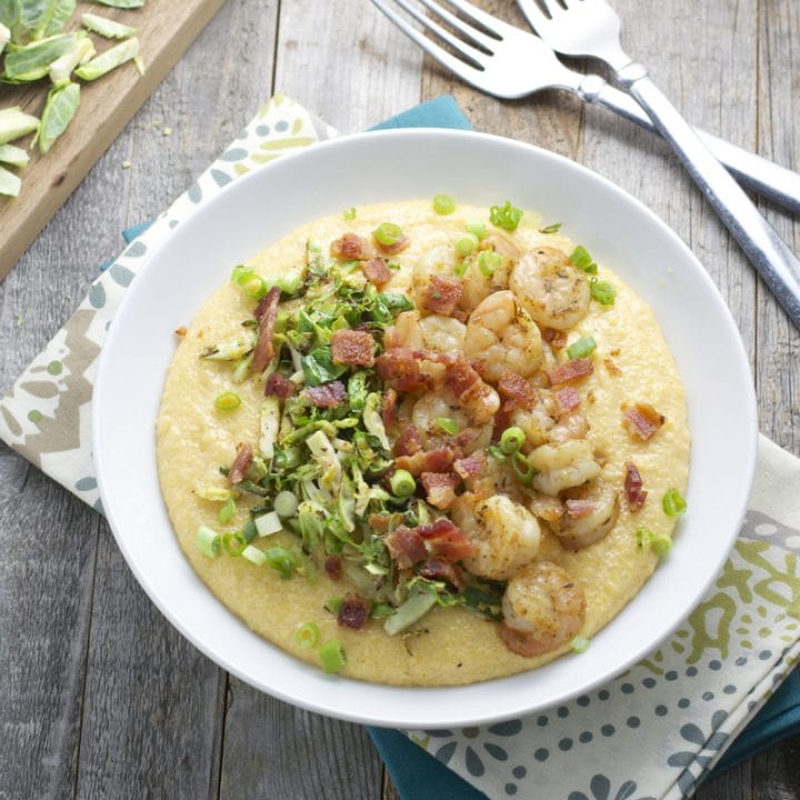 Gouda Grits with Shrimp and Crispy Sprouts, seriously the best grits ever!