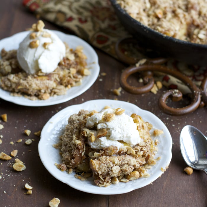 Peanut Butter Honey Apple Crisp is the perfect crumbly fall dessert to top with ice cream or homemade fresh whipped cream!