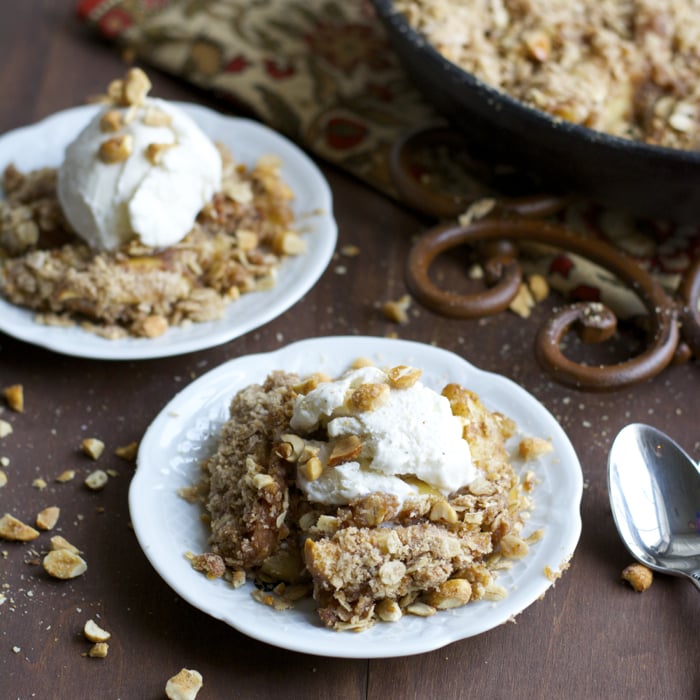 Peanut Butter Honey Apple Crisp is the perfect crumbly fall dessert to top with ice cream or homemade fresh whipped cream!