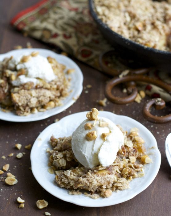 This Peanut Butter Honey Apple Crisp is perfect for two large portions or 4 small bowls!