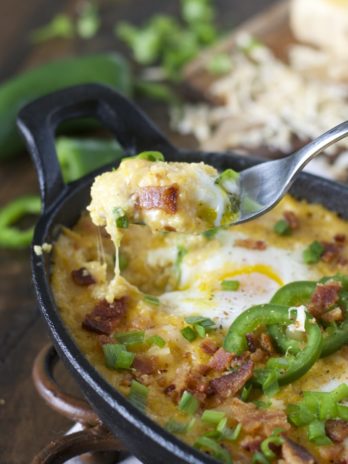 Baked Eggs and Cheesy Grits with Bacon and Jalapeño! The ultimate Southern breakfast!