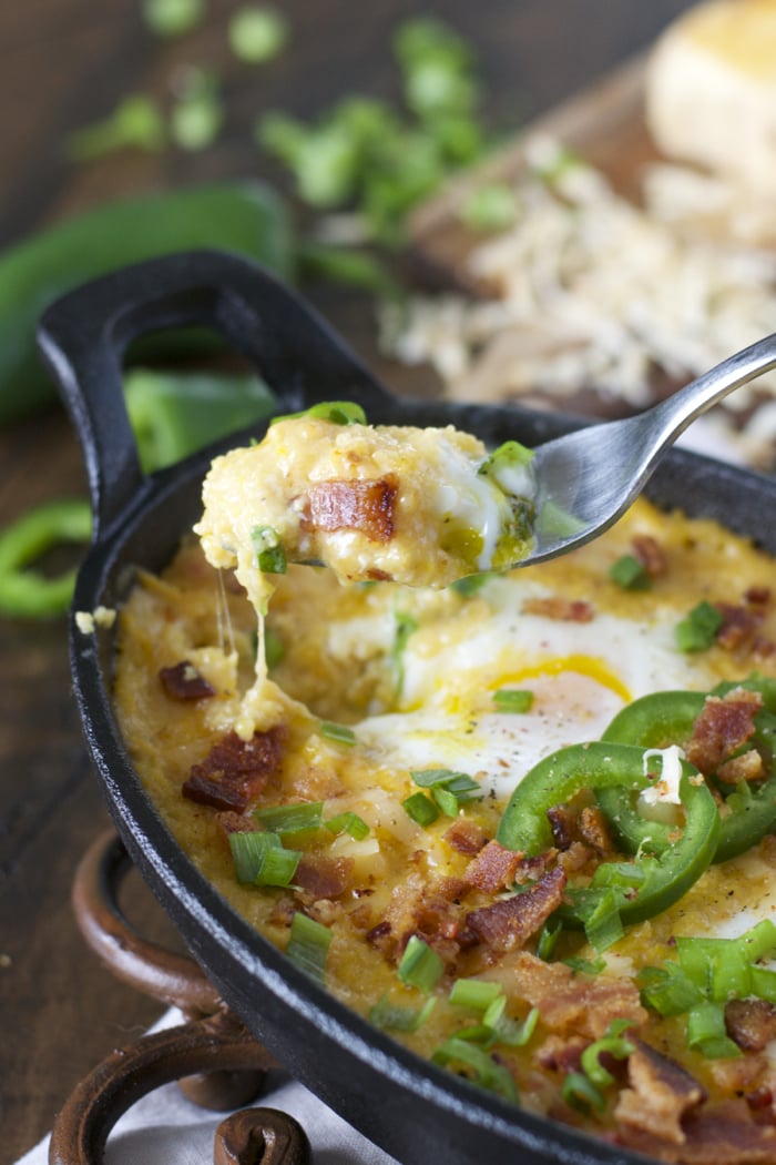 Baked Eggs with Cheese Grits Maebells