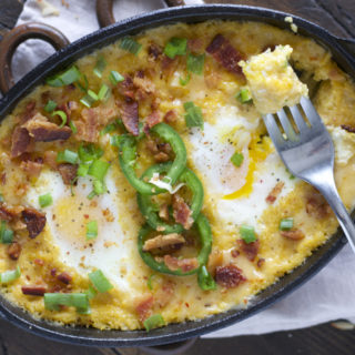 Baked Eggs and Cheesy Grits with Bacon and Jalapeño! The ultimate Southern breakfast!