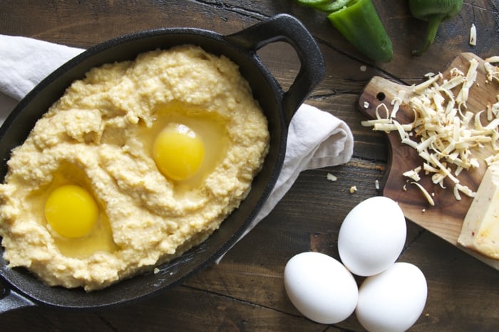 Baked Eggs and Cheesy Grits with Bacon and Jalapeño! The ultimate Southern breakfast!