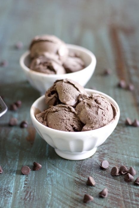 Dark Chocolate Peppermint Ice Cream No ice cream maker needed!! Just a blender and a freezer! Perfect for a simple dessert! 