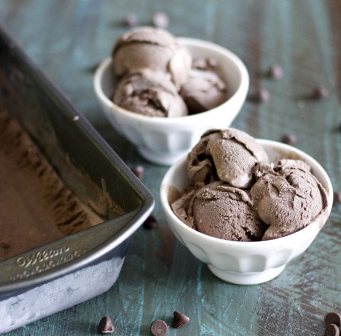 Dark Chocolate Peppermint Ice Cream No ice cream maker needed!! Just a blender and a freezer! Perfect for a simple dessert! 