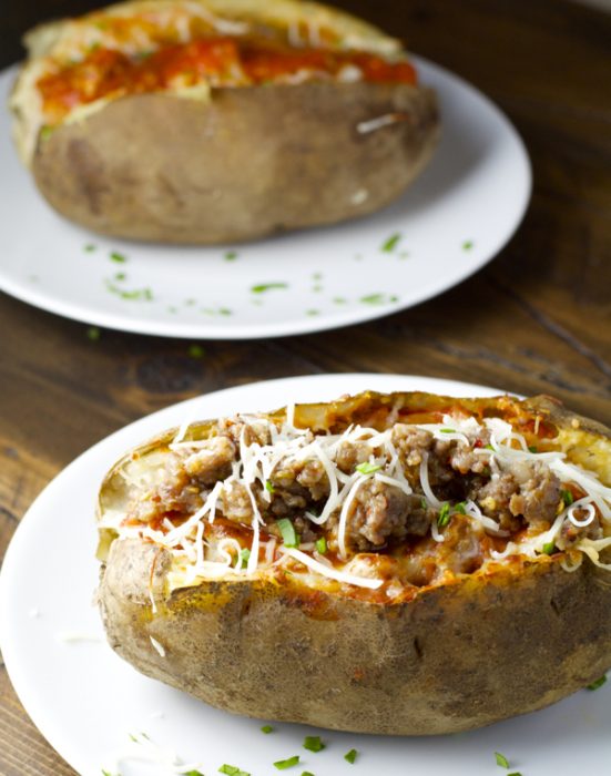 Pizza Stuffed Baked Potato! Everything you love about pizza stuffed in a perfect baked potato! 