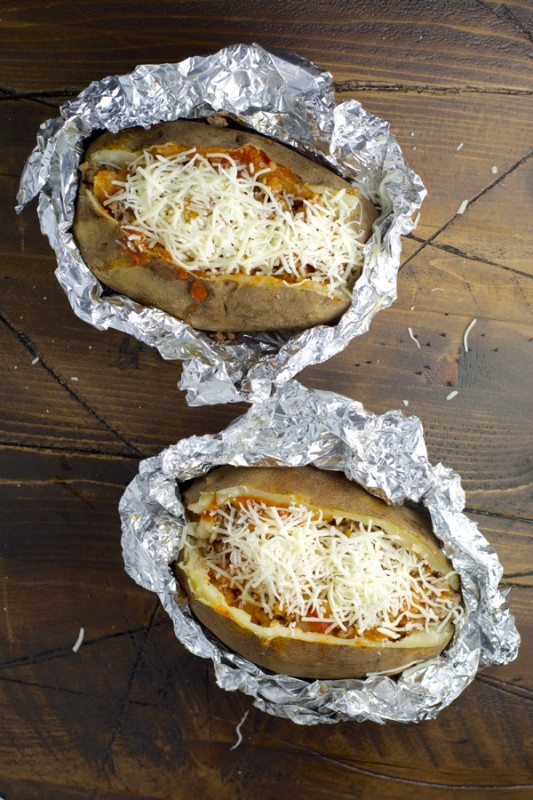 Pizza Stuffed Baked Potato! Everything you love about pizza stuffed in a perfect baked potato! 