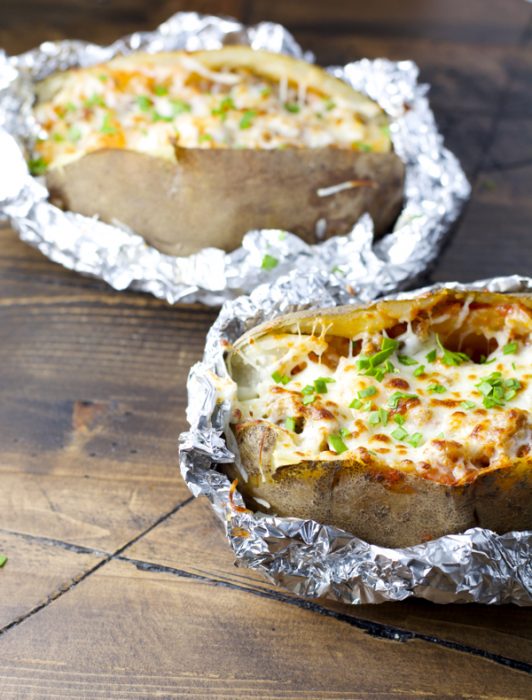 Pizza Stuffed Baked Potato! Everything you love about pizza stuffed in a perfect baked potato! 