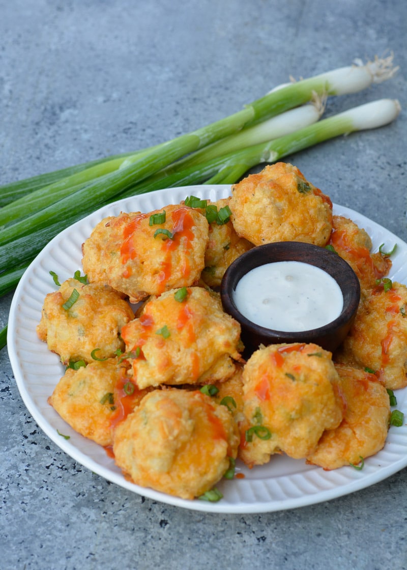 These Cheesy Buffalo Chicken Bites are the perfect low-carb snack with blue cheese dip!