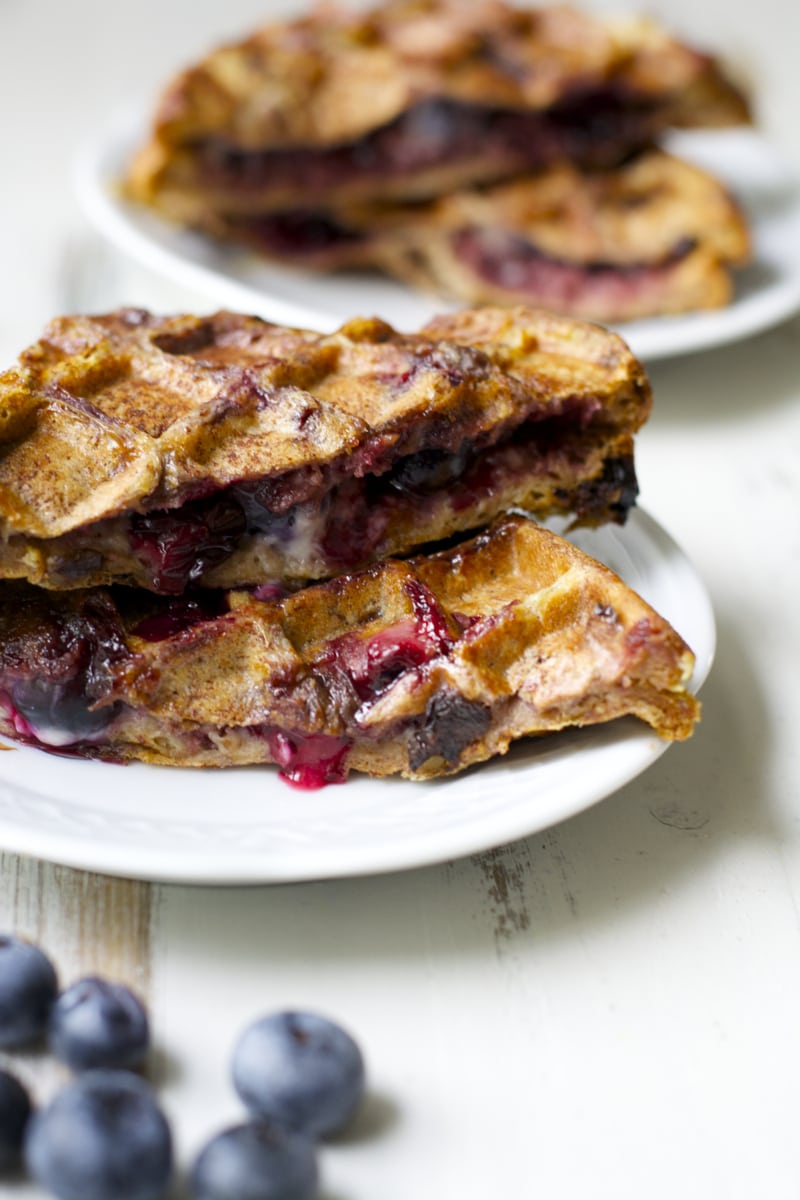 Blueberry Cheesecake Stuffed French Toast Waffles! Seriously the best waffles ever! And really easy!