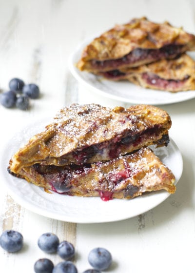 Blueberry Cheesecake Stuffed French Toast Waffles! Seriously the best waffles ever! And really easy!