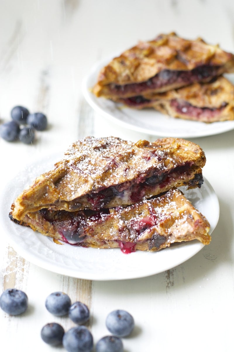 Blueberry Cheesecake Stuffed French Toast Waffles! Seriously the best waffles ever! And really easy!