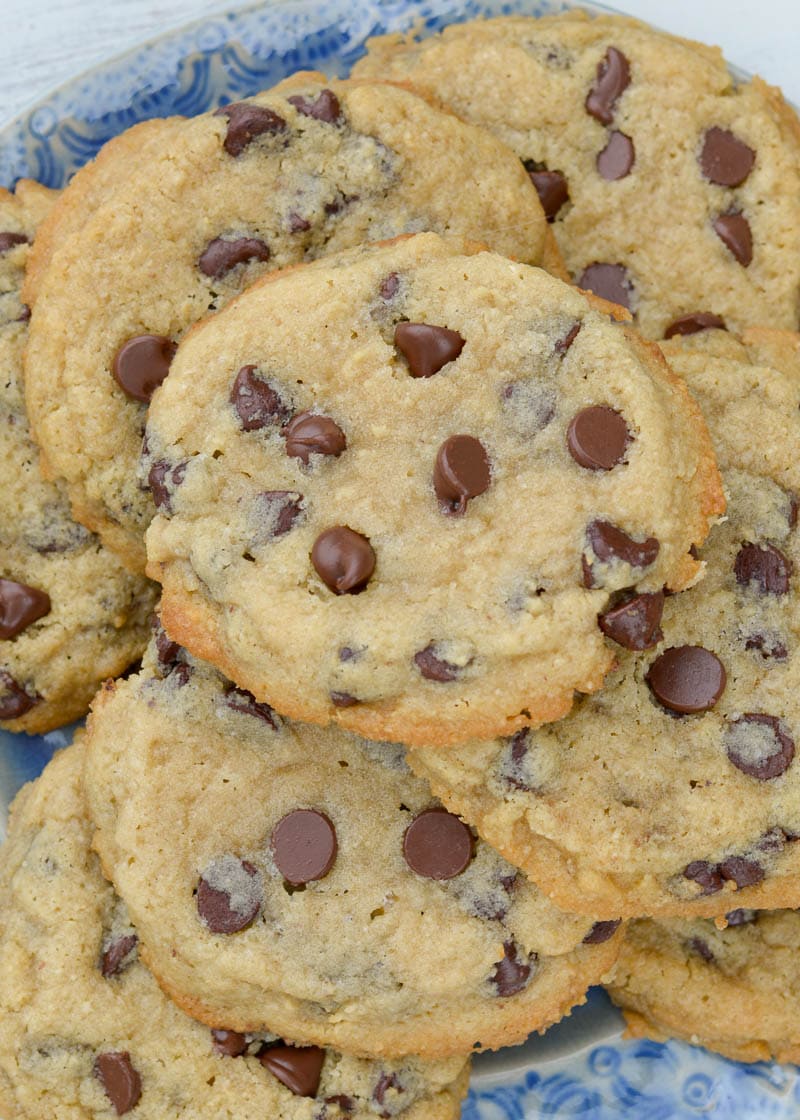 Try my favorite Bakery Style Keto Chocolate Chip Cookies that are perfectly crisp on the outside and gooey in the center! Each giant cookie contains about 4 net carbs! 