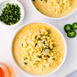 This is the best Corn Chowder Recipe! Fresh sweet corn is paired with spicy jalapeño and sharp white cheddar for the ultimate summer comfort food!