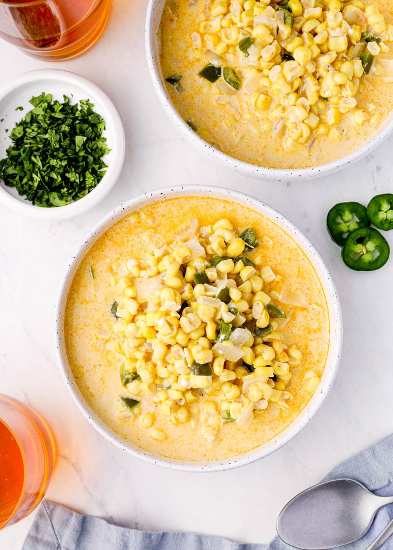 This is the best Corn Chowder Recipe! Fresh sweet corn is paired with spicy jalapeño and sharp white cheddar for the ultimate summer comfort food!