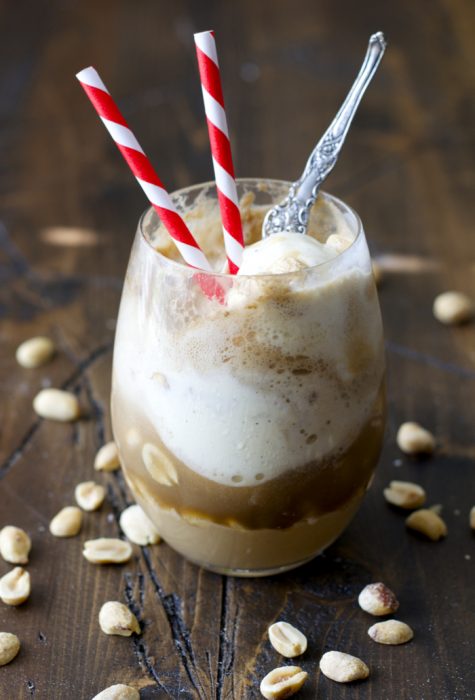 Sweet and creamy Peanut Butter Fudge sauce is paired with Vanilla Bean ice cream and fizzy Dr. Pepper for the ultimate Summer float!
