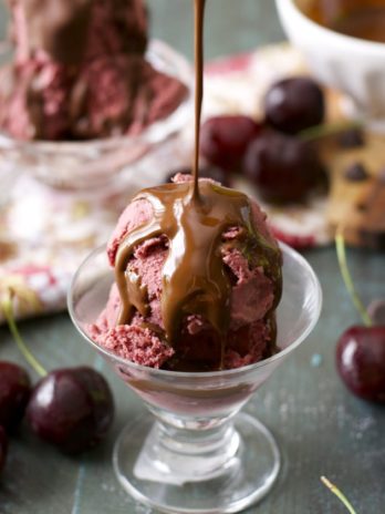These crazy easy FOUR ingredient Chocolate Covered Cherry Sundays will be your new favorite dessert!
