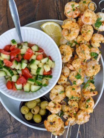 Try these healthy Grilled Shrimp Skewers for a healthy, easy dinner option! This recipe is naturally low carb, gluten free and keto-friendly!