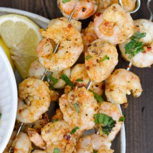 Try these healthy Grilled Shrimp Skewers for a healthy, easy dinner option! This recipe is naturally low carb, gluten free and keto-friendly!