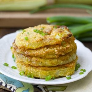 fried green tomatoes in a stack on a plate