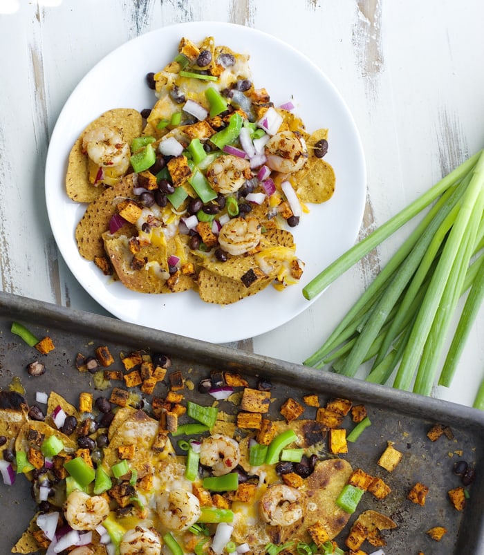 Try Jerk Shrimp and Spicy Sweet Potato Nachos for a fun dinner loaded with flavor!