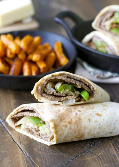 Loaded Philly Cheese Steak Wraps! Ready in just 15 minutes and packed with flavor!! (glutenfree)