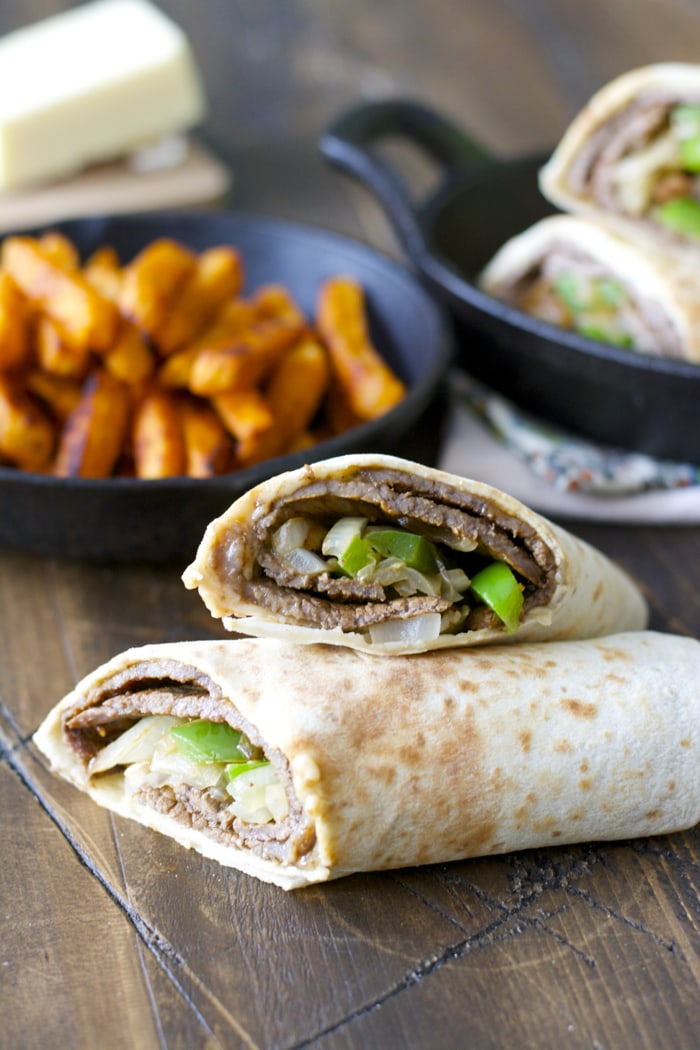 Loaded Philly Cheese Steak Wraps! Ready in just 15 minutes and packed with flavor!! (glutenfree)