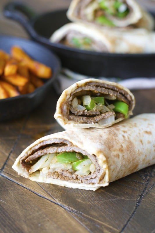 Loaded Philly Cheese Steak Wraps! Ready in just 15 minutes and packed with flavor!! (glutenfree)