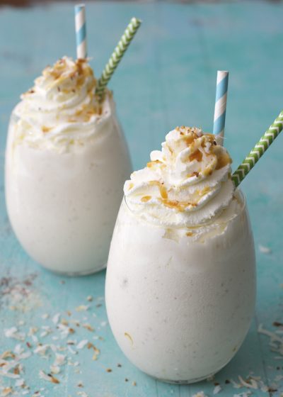 This Salted Caramel Toasted Coconut Shake is packed with freshly toasted coconut, Vanilla Coconut Almond Milk for the ultimate Summer treat!