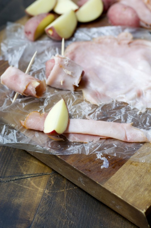 These Ham Wrapped Roasted Potatoes are served with Smokey Honey Mustard for a new and exciting appetizer! The perfect game day treat!