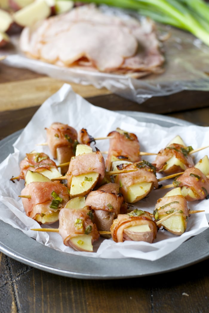 Ham Wrapped Roasted Potatoes with Smokey Honey Mustard Maebells