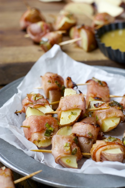 Ham Wrapped Roasted Potatoes with Smokey Honey Mustard Maebells