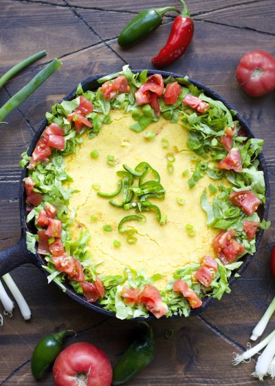 This Vegetarian Chili Pie with Cornbread Topping is so hearty you would never guess it is meatless!