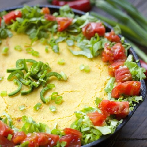 This Vegetarian Chili Pie with Cornbread Topping is so hearty you would never guess it is meatless!