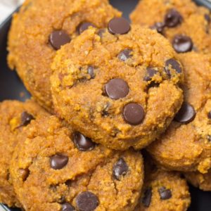 Soft and Chewy Chocolate Chip Pumpkin Cookies are the perfect gluten free, grain free treat! Each low carb cookie contains about 1 net carb each making it a great keto-friendly snack!