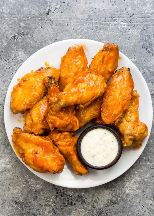 These Crispy Baked Buffalo Wings are lightened up and made keto-friendly!